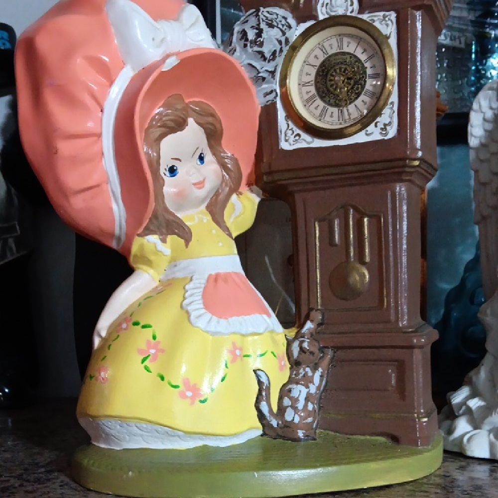 Charming Girl Figurine with Clock - Yellow and Brown